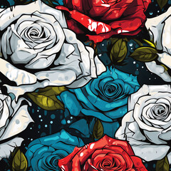 Seamless Rose Pattern in Pop Art Style