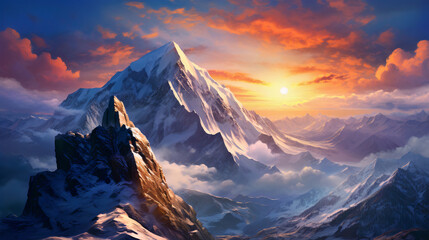 sunlit summit mountain nature landscape illustration background