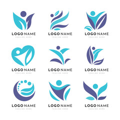 Set of Physiotherapy Logo Design Collection. Human Health Care, Psychology Healthy Mind Theraphy Massage Wellness Treatment Icon Template