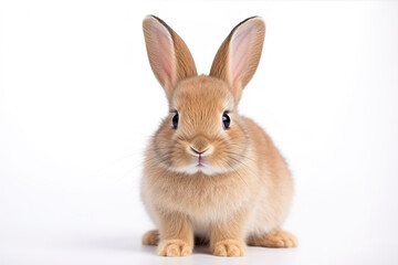 Fototapeta na wymiar A brown rabbit sitting on white background. 