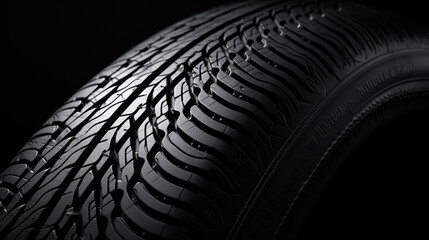 Car tires on a black background. 3d illustration. Close-up. - obrazy, fototapety, plakaty