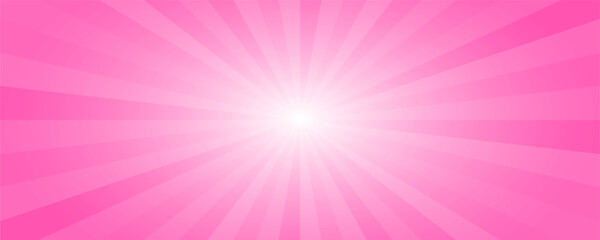 Sunburst pink background. Cartoon radial light backdrop. Retro comic pattern with rays and stripes. Vector wallpaper