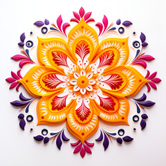 colorful Rangoli in floral design on white background 