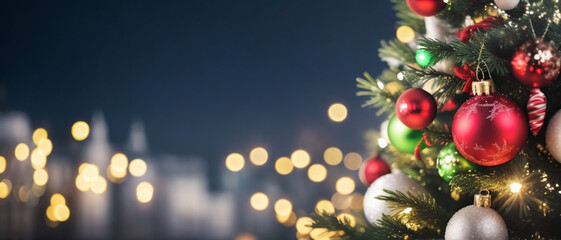 Festive Christmas Tree, Adorned with Baubles and Glistening Lights
