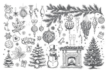 Christmas set in sketch style. Hand drawn illustration.	
