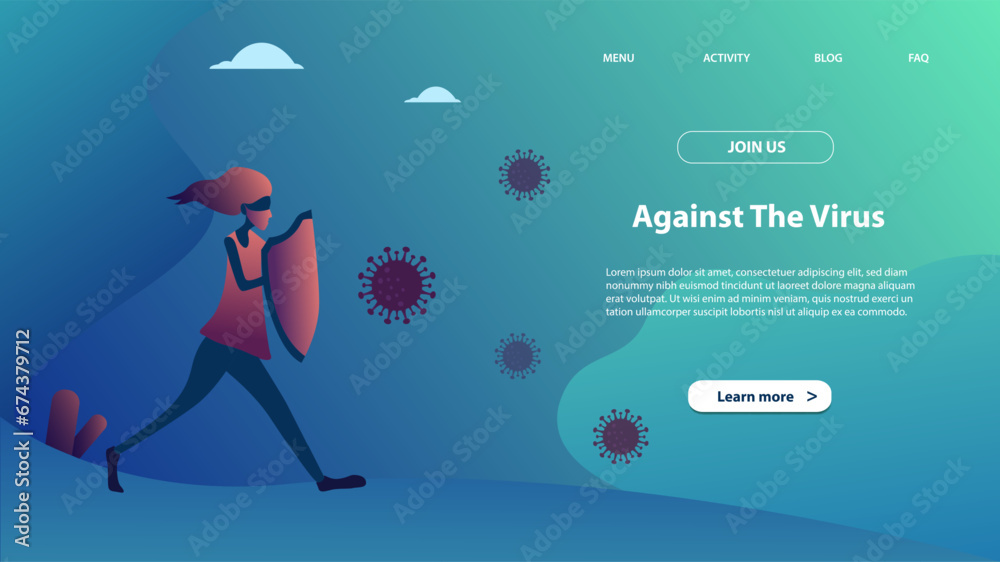 Wall mural landing page template of against the virus. modern flat design concept of web page design for websit