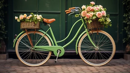 Foto op Canvas decorated bicycle with flowers on road generated by AI tool  © Aqsa