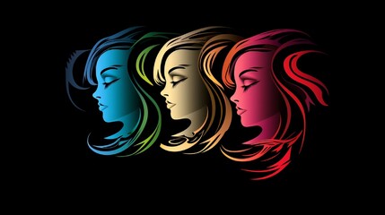 logo of girl vector face in different colors isolated on black