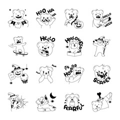 Fototapeta premium Pack of Spooky Bear Doodle Stickers