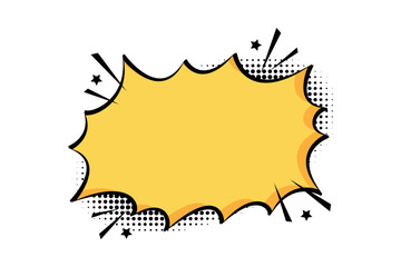 Comic text speech chat bubble explosion pop art style. Starburst comic text speech with halftone shadow