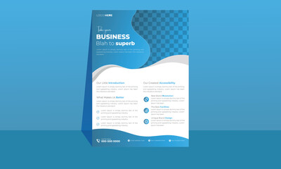 Flyer design template with blue gradient. 