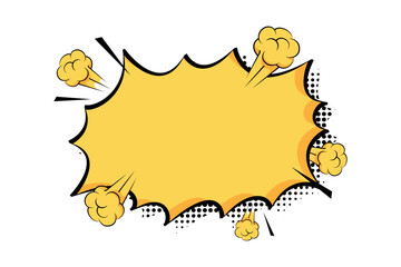 Comic text speech chat bubble explosion pop art style. Starburst comic text speech with halftone shadow