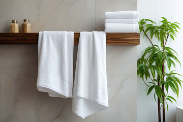 White towel hanging on the wall in the bathroom, Bathroom interior design