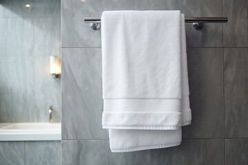 White towel hanging on the wall in the bathroom, Bathroom interior design