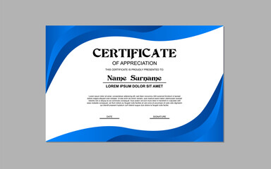 certificate template in blue color for business and education appreciation abstract style