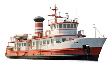 Ferry Ship Portrayed Realistically On White or PNG Transparent Background