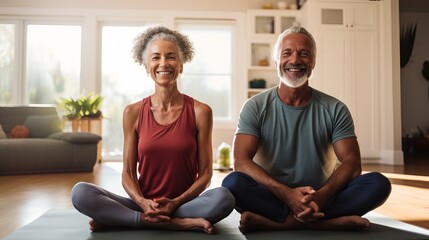 Beautiful Middle-aged couple with a Positive Lifestyle, yoga and Fitness concept - Powered by Adobe