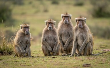 comical antics of a troop of baboons, as they forage for food and engage in playful social interactions on the rugged terrain