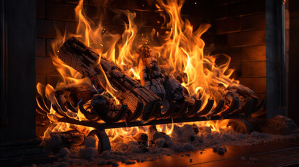 Close up of a fire in a fireplace