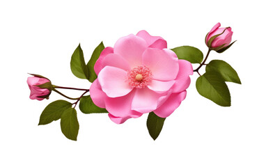 Pink Wild Rose Portrayed Realistically On White or PNG Transparent Background