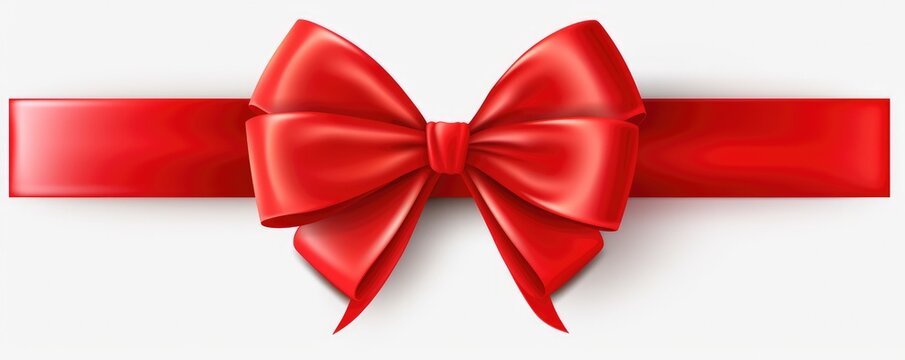 Red Ribbon With Bow On White And Transparent Background Space For Text. Сoncept Red Ribbon With Bow, White Background, Transparent Background, Space For Text