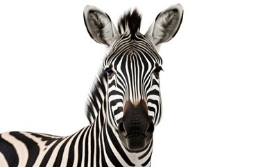 Fototapeta na wymiar Realistic Portrait of a Zebra On White or PNG Transparent Background