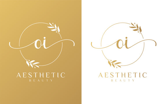 Letter O and I Beauty Logo with Flourish Ornament