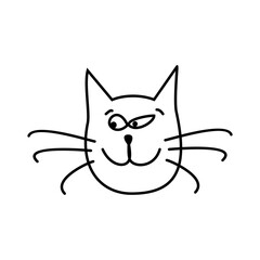 Sketch of a funny cat head, isolated object on a white background, cartoon illustration, vector, stock illustration