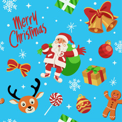 Christmas Seamless Pattern with Cute Santa Clause and Christmas Symbol