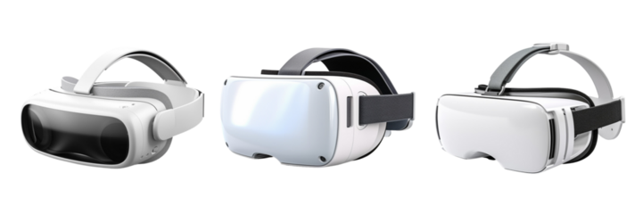 Set of virtual reality headsets isolated on a transparent or white background