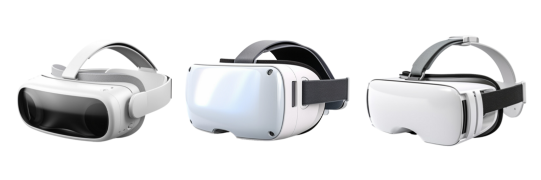 Set of virtual reality headsets isolated on a transparent or white background