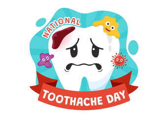 National Toothache Day Vector Illustration on February 9 for Dental Hygiene so as not to Cause Pain from Germs or Bacteria in Flat Background
