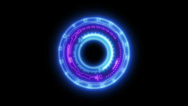 Technology HUD circle interfaces, Futuristic display, Hologram button, rotating circles. High Tech concept element with neon line color 4K video motion graphic isolated on transparent background.
