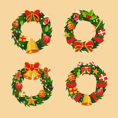 Set of Christmas Wreaths Illustration Collection