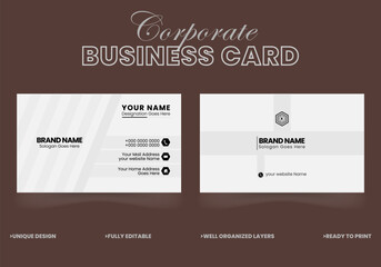 Corporate Simple Black and White Modern, Minimalist, Clean Professional Business Card Template, Visiting Card, Name Card  Design with Vector Illustration 