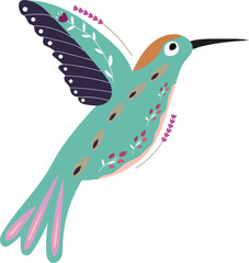 Hummingbird scandinavian ornament illustration - obrazy, fototapety, plakaty