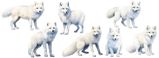 arctic fox watercolor illustration clipart. Generative AI - obrazy, fototapety, plakaty