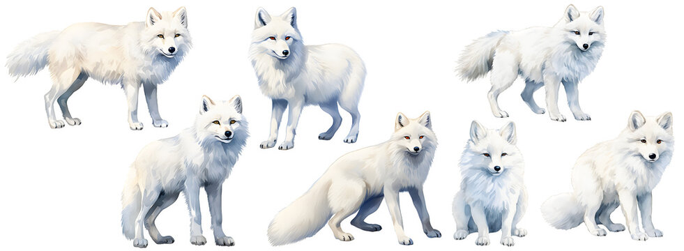 arctic fox watercolor illustration clipart. Generative AI