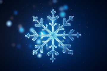 A large light blue snowflake on a cold blue background.