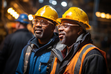 A group of people smiling and working together in construction attire. Generative Ai. 