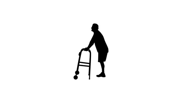 Person with walker, black isolated silhouette