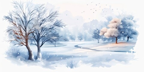 Bright winter landscape. Trees in a thick layer of snow.