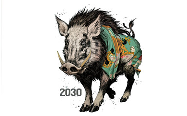 2030 Pig year theme with Generative AI.