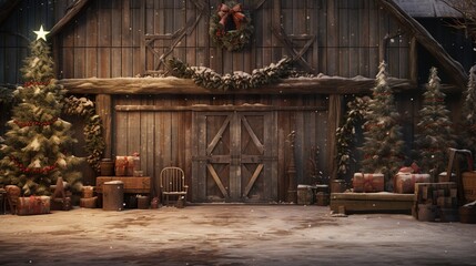 Fototapeta na wymiar Generative AI, Christmas interior rural background, Santa Claus rustic workshop.