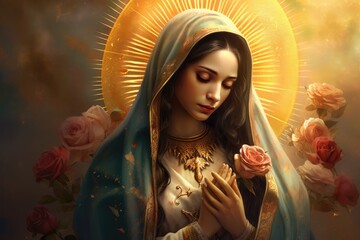 Beautiful lady of guadalupe mexico saint holy faith. - obrazy, fototapety, plakaty