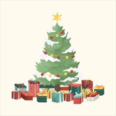 Christmas Tree and Gift Illustration