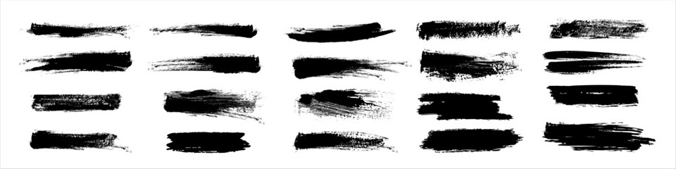 Beautiful artistic texture of ink brush strokes fpr text, callouts. Black dried paint splattered in dirty style. Isolated brushstroke, ink ink stencils for graphic design, text fields