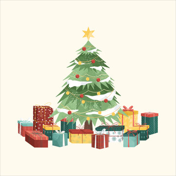 Christmas Tree and Gift Illustration