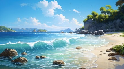 sea water environment sunny landscape illustration sky scenery, outdoor seascape, horizon panorama...