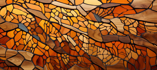 Abstract brown wooden glazed glossy deco glamour mosaic tile wall texture with geometric shapes - Wood background illustration